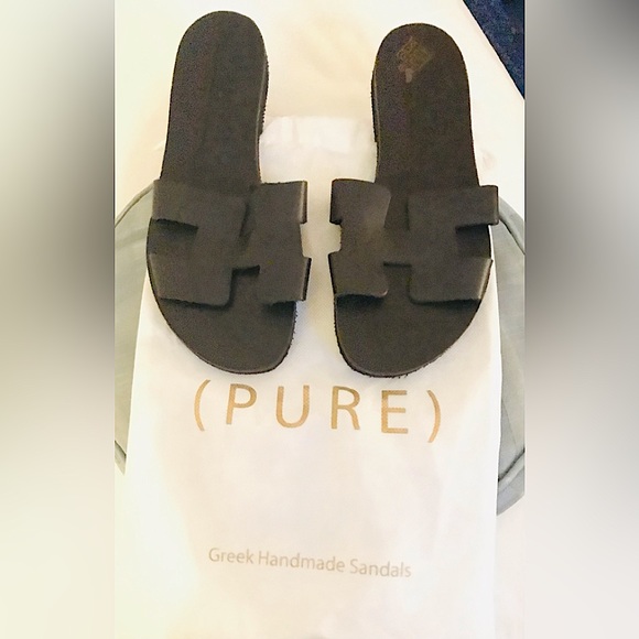 PURE Shoes - NWOT-PURE handmade Greek Sandals made in Greece. Black leather slides in size 38